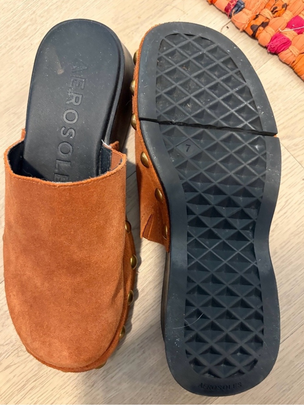 AEROSOLES Suede Mule Clogs in Cognac - Picture 3 of 3